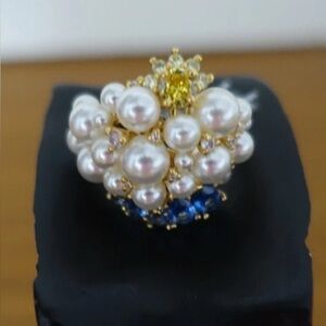 Kate Spade Rain Or Shine Pearl & Rhinestone Cocktail Ring ~ Pearl / Rhinestone